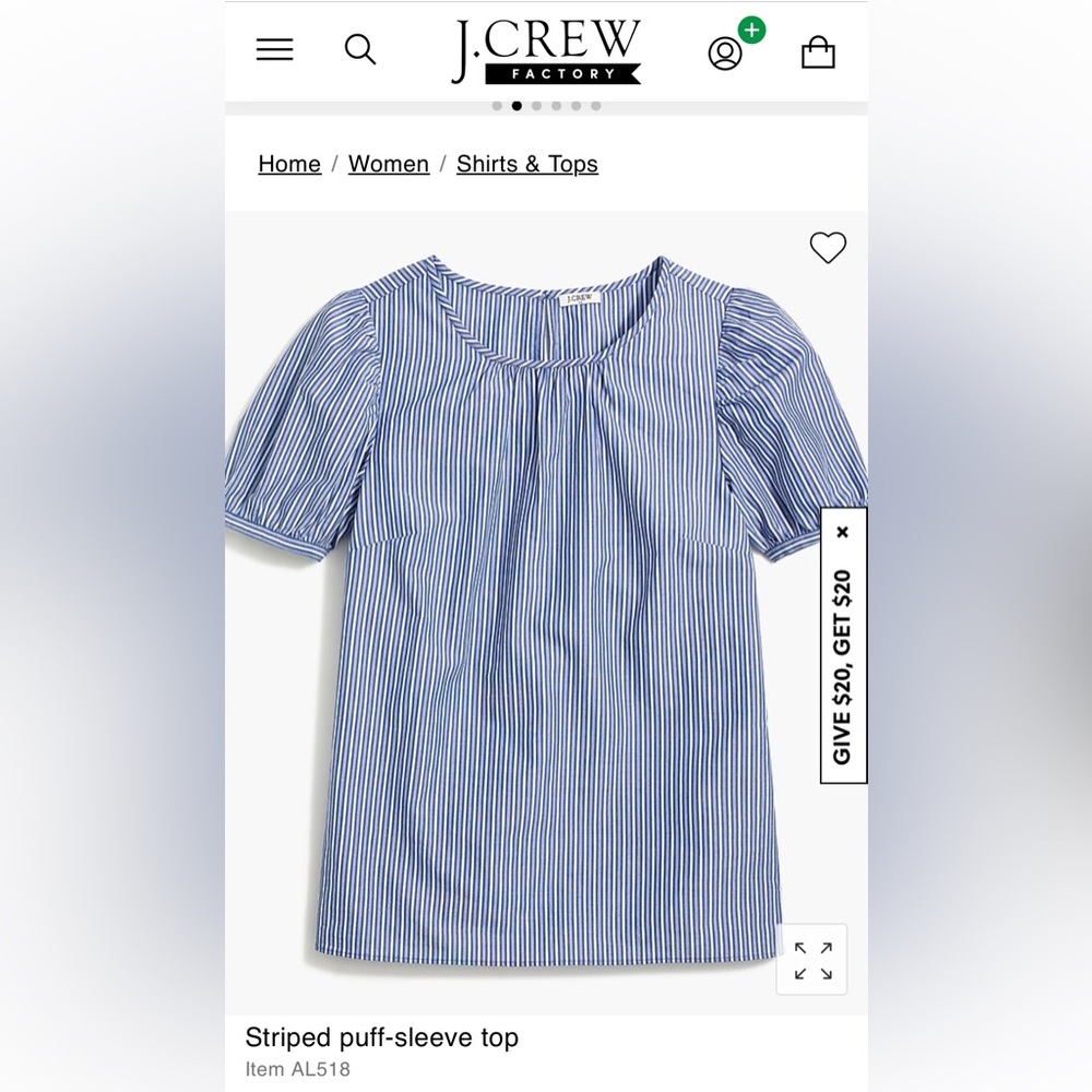 J. Crew striped puff-sleeve top